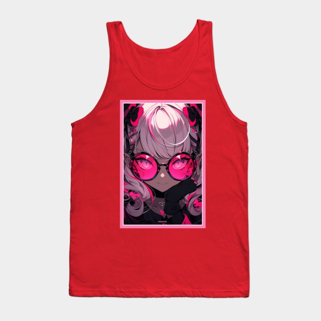 Aesthetic Anime Girl Pink Rosa Black | Quality Aesthetic Anime Design | Premium Chibi Manga Anime Art Tank Top by AlNoah